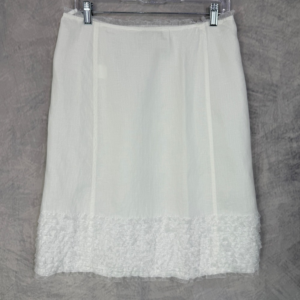 Intermix Linen Ruffle‎ Skirt Womens sz 44 White Italy angel core Ethereal Bridal